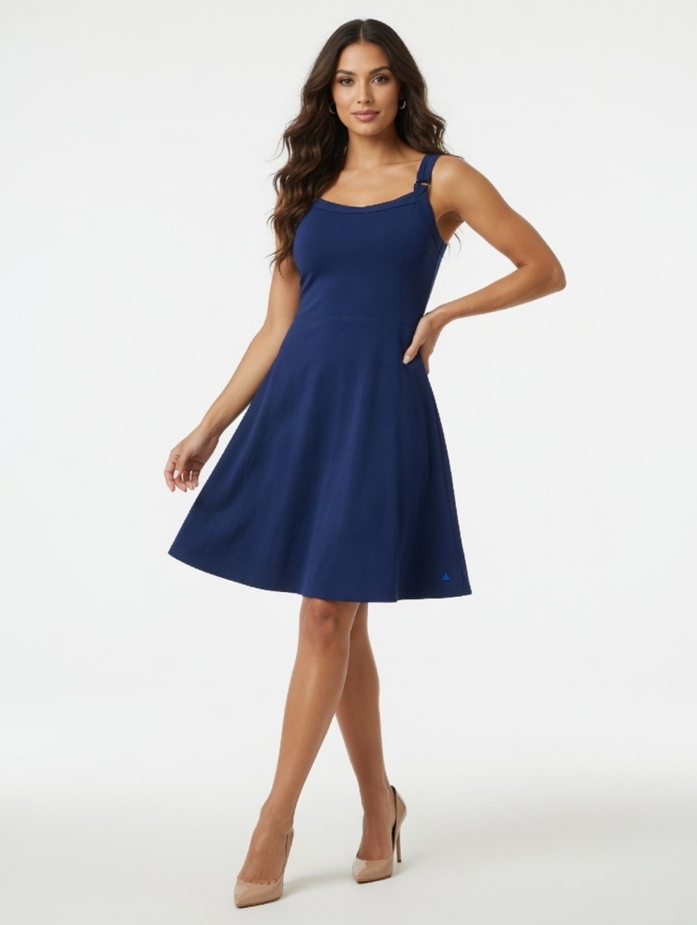 Women's VITALITY Navy Sleeveless A-Line Dress With Built-in Shorts (Size: Large)